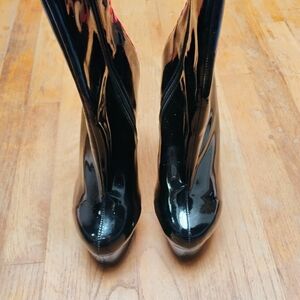 Pleaser Glossy Black Heeled Boots